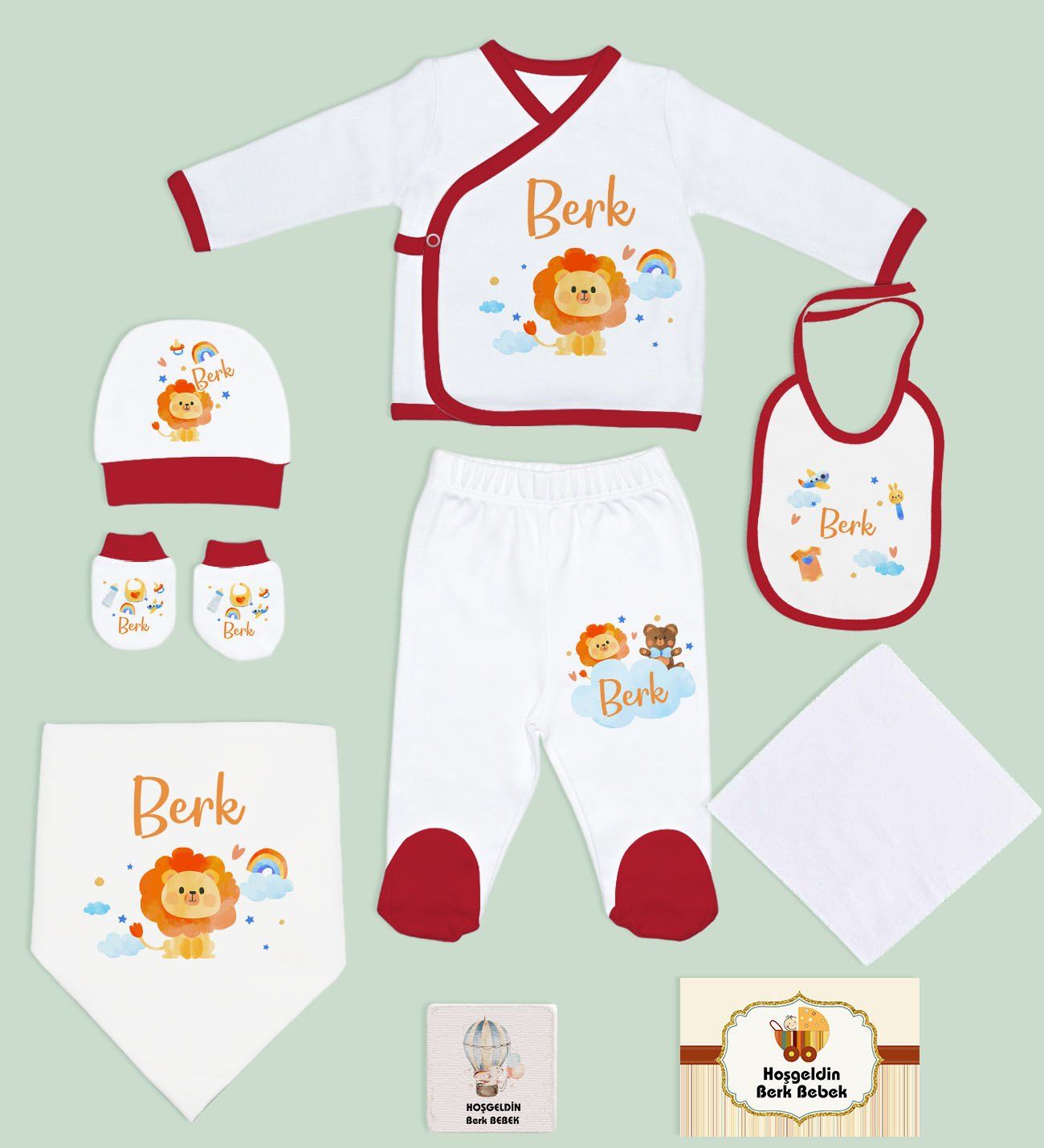 BK Kids Kişiye Özel 9 Parça Kırmızı Hastane Çıkışı ve Battaniye Hediye Seti, Yeni Doğan Bebek Giyim Hediyesi-4