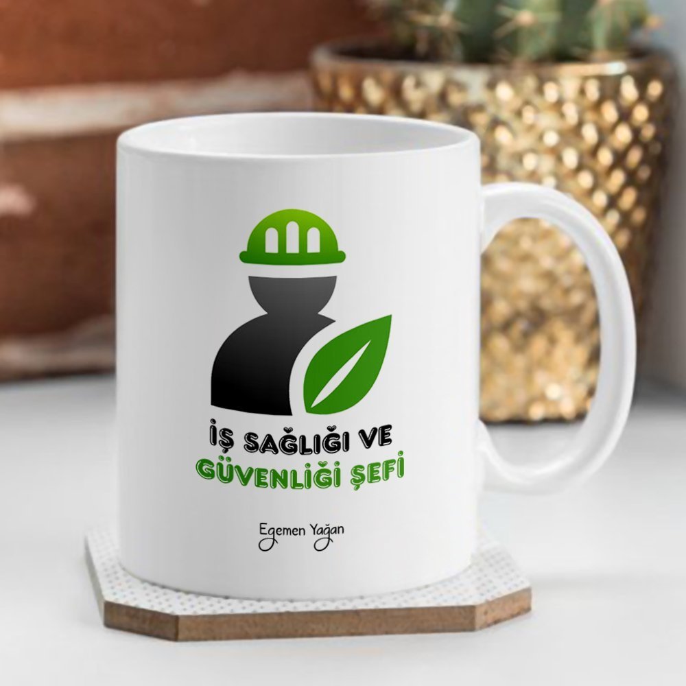 Kişiye Özel Mesleki İş Sağlığı ve Güvenliği Şefi Beyaz Kupa Bardak
