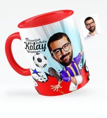 Kişiye Özel Bay Futbolcu Sarı Lacivert Karikatürlü Kırmızı Kupa Bardak - 1