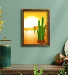 BK Gift Kaktüsler Tasarımlı Doğal Masif Ahşap Çerçeveli Tablo 45x65cm-1