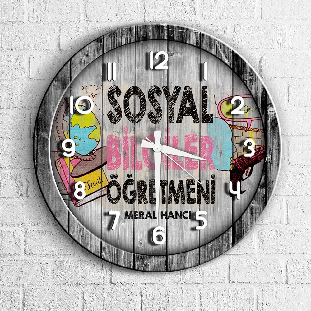 Kişiye Özel Mesleki Sosyal Bilgiler Öğretmeni Ahşap Duvar Saati - 3