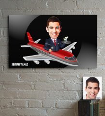 Kişiye Özel Uçuş Görevlisi Host Karikatür Ahşap Tablo - 1