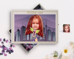 Kişiye Özel Kız Çocuk Karikatürlü 1000 Parça Profesyonel Puzzle-11
