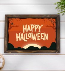 BK Gift Happy Halloween Tasarımlı Doğal Ahşap Tepsi-3