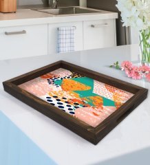 BK Gift Modern Art Tasarımlı Doğal Ahşap Tepsi-1