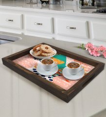 BK Gift Modern Art Tasarımlı Doğal Ahşap Tepsi-1