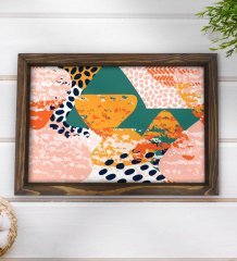 BK Gift Modern Art Tasarımlı Doğal Ahşap Tepsi-1
