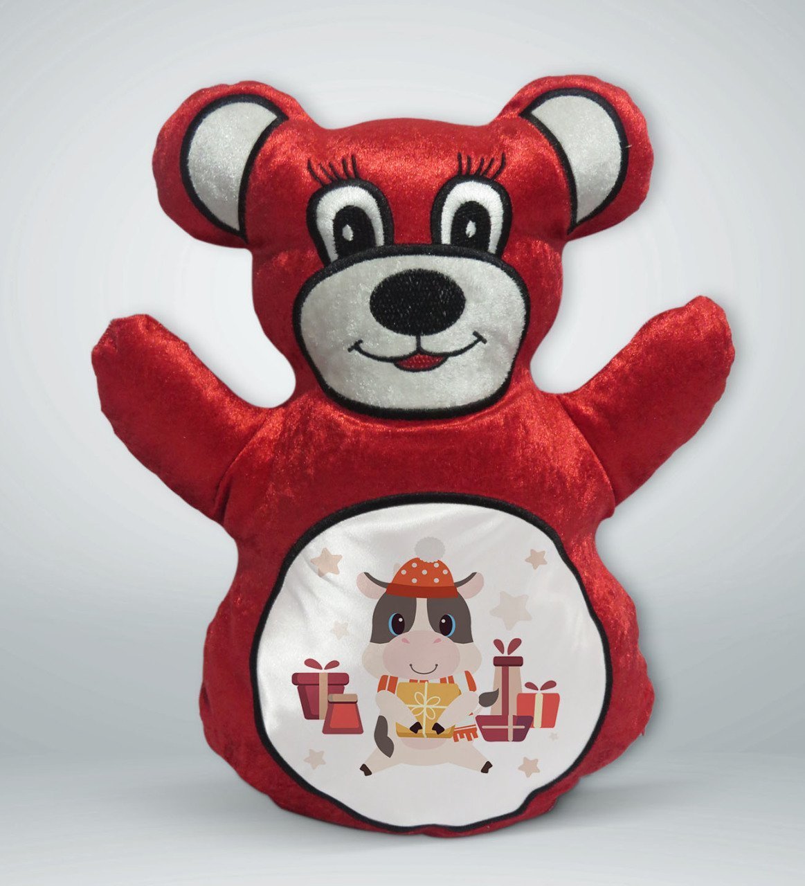 BK Gift Sevimli İnek Tasarımlı Kırmızı Ayıcık Yastık-1