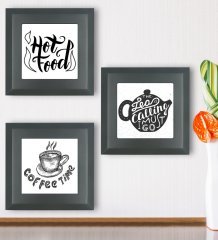 BK Gift Mutfak Temalı 3’lü Ahşap Çerçeveli Taş Duvar Dekoru-7
