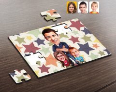 Kişiye Özel Baba Kız Oğul Karikatürlü Ahşap Puzzle-1
