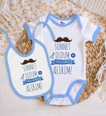 BK Kids Sünnet Tasarımlı Mavi Bebek Body Zıbın ve Mama Önlüğü Hediye Seti-6