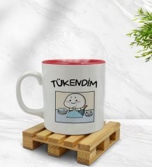 Bk Gift Tükendim Tasarımlı İçi Kırmızı Renkli Kupa Bardak Model 1