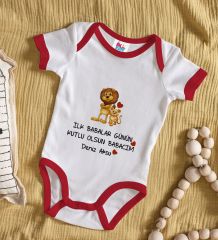 BK Kids Kişiye Özel İlk Babalar Günü Tasarımlı Kırmızı Bebek Body Zıbın-3