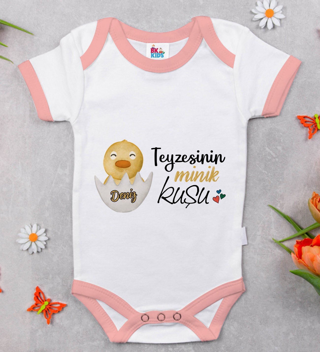 BK Kids Kişiye Özel Pembe Bebek Body Zıbın - Model 78