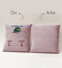BK Gift Eğlenceli Tasarımlı Organizer Kumanda ve Atıştırmalık Cepli Pembe Kırlent Yastık- 6, Ev Dekoru, Ev Hediyesi
