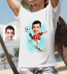 Kişiye Özel Bay Sarı Kırmızı Futbolcu Karikatür Beyaz Tişört - 1