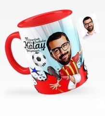 Kişiye Özel Bay Futbolcu Sarı Kırmızı Karikatürlü Kırmızı Kupa Bardak - 1