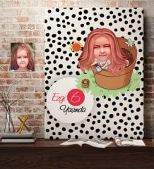 Kişiye Özel Kız Çocuk Yaş Karikatürlü Kanvas Tablo 50x70cm-10