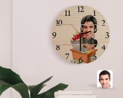 Kişiye Özel Erkek Gamer Karikatürlü Otantik Ahşap Palet Saat-1