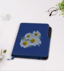 Kişiye Özel Papatya Temalı Lacivert Termo Deri Defter-12