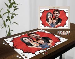 BK Gift Kişiye Özel Aile Tasarımlı 1000 Parça Profesyonel Puzzle, 3'lü  Portre, Aileye Hediye Puzzle-4