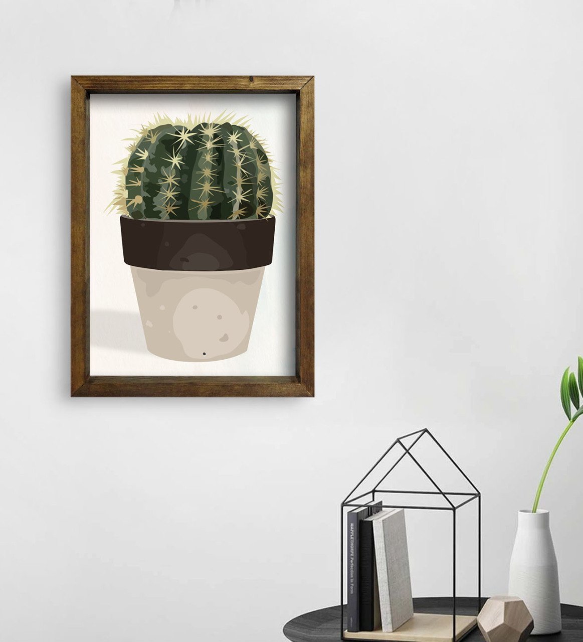 BK Gift Kaktüs Tasarımlı Doğal Masif Ahşap Çerçeveli Tablo 45x65cm-26