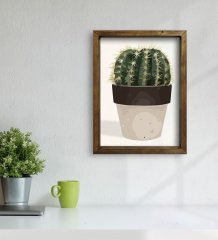 BK Gift Kaktüs Tasarımlı Doğal Masif Ahşap Çerçeveli Tablo 45x65cm-26