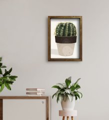 BK Gift Kaktüs Tasarımlı Doğal Masif Ahşap Çerçeveli Tablo 45x65cm-26