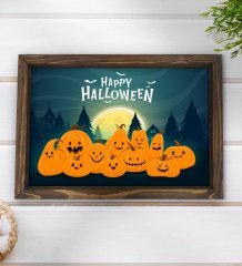 BK Gift Happy Halloween Tasarımlı Doğal Ahşap Tepsi-2