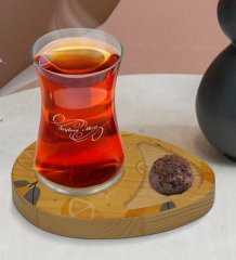 Kişiye Özel Limon Tasarımlı Doğal Ahşap Tabaklı Heybeli Çay Bardağı Sunum Seti Model 2