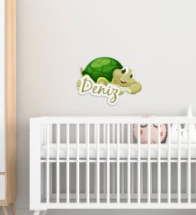 Kişiye Özel Sevimli Kaplumbağa Tasarımlı Çocuk Odası Ahşap Duvar Süsü-1
