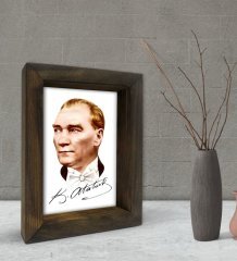 BK Gift Atatürk Tasarımlı Dekoratif Doğal Masif Ahşap Çerçeve 15x20cm-37