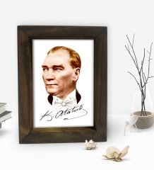 BK Gift Atatürk Tasarımlı Dekoratif Doğal Masif Ahşap Çerçeve 15x20cm-37