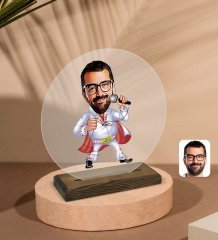 Kişiye Özel Elvis Presley Karikatürlü Yuvarlak Ahşap Standlı Biblo-1