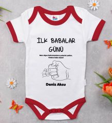 BK Kids Kişiye Özel İlk Babalar Günü Tasarımlı Kırmızı Bebek Body Zıbın-2