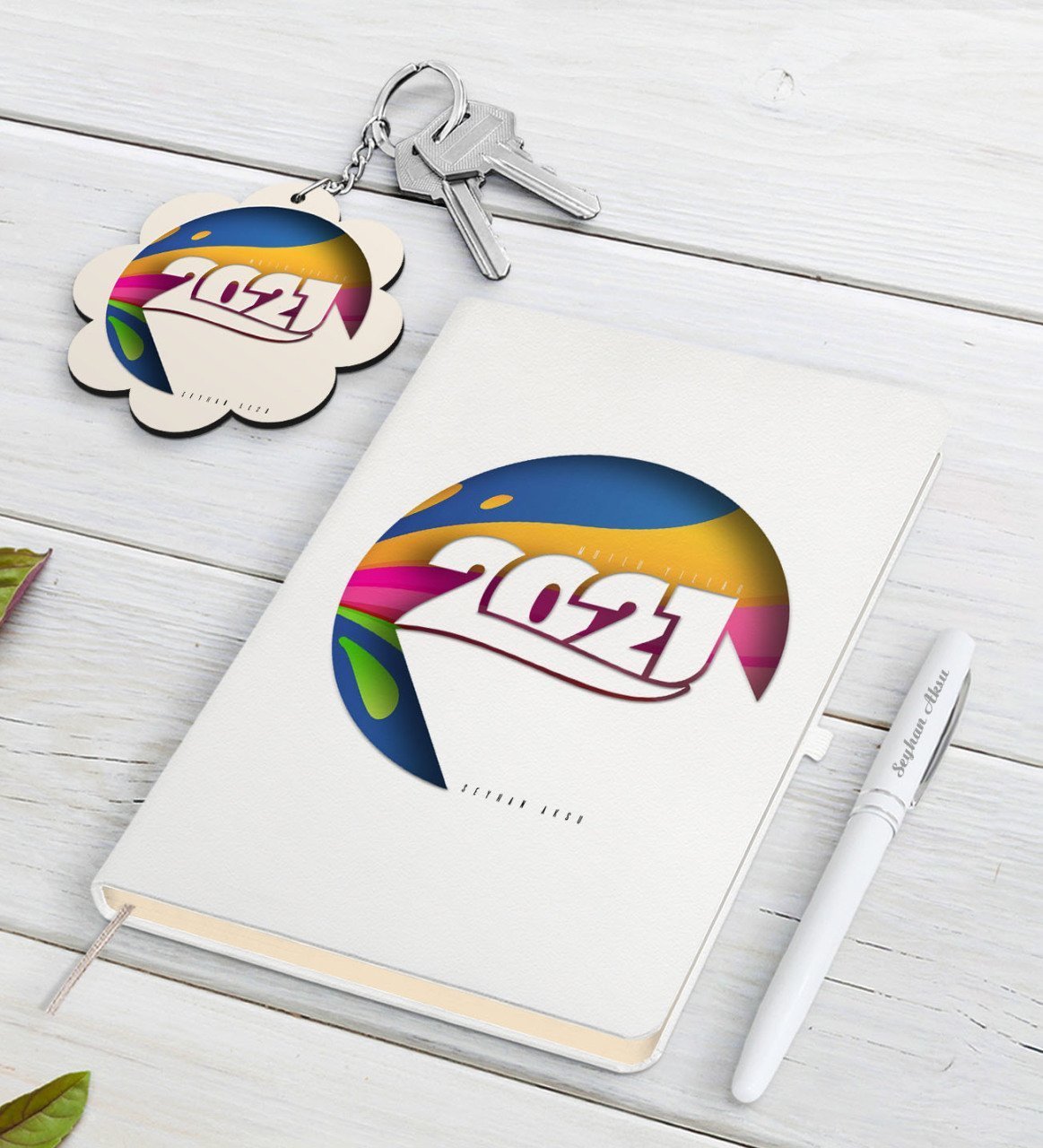 Kişiye Özel 2023 Mutlu Yıllar Beyaz Defter Kalem ve Anahtarlık Hediye Seti-10