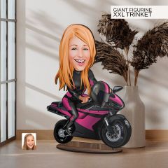 BK Gift Kişiye Özel Kadın Motorcu Karikatürlü Büyük Boy Ahşap Biblo-1, Arkadaşa Hediye , Sevgiliye Hediye, Kişiye Özel Biblolar