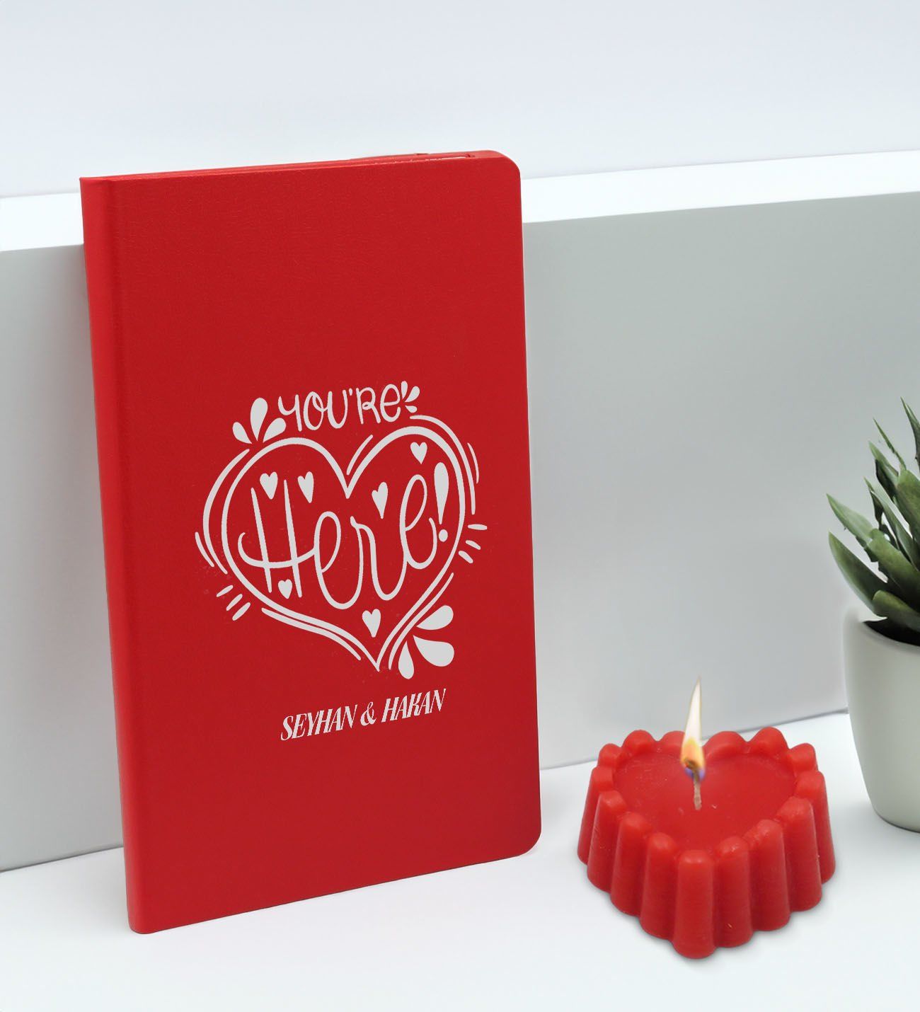 BK Gift Sevgililere Özel İsimli Kırmızı Defter ve Kokulu Kalp Mum Hediye Seti-9, Sevgiliye Hediye, Sevgililer Günü