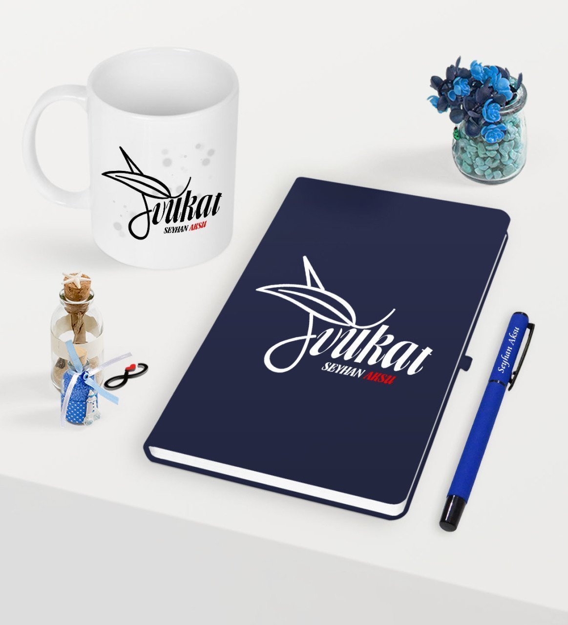 Kişiye Özel Avukat Temalı Lacivert Defter Kalem Kupa Seti - 9