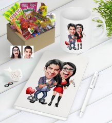 Kişiye Özel Sevgililer Karikatürlü Nostaljik Lezzetler Defter Kalem Kupa Hediye Seti-1