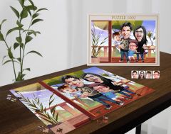 BK Gift Kişiye Özel Aile Tasarımlı 1000 Parça Profesyonel Puzzle, 3'lü  Portre, Aileye Hediye Puzzle-3