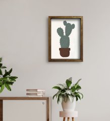 BK Gift Kaktüs Tasarımlı Doğal Masif Ahşap Çerçeveli Tablo 45x65cm-25