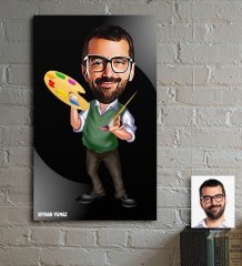 Kişiye Özel Bay Ressam Karikatür Ahşap Tablo - 1
