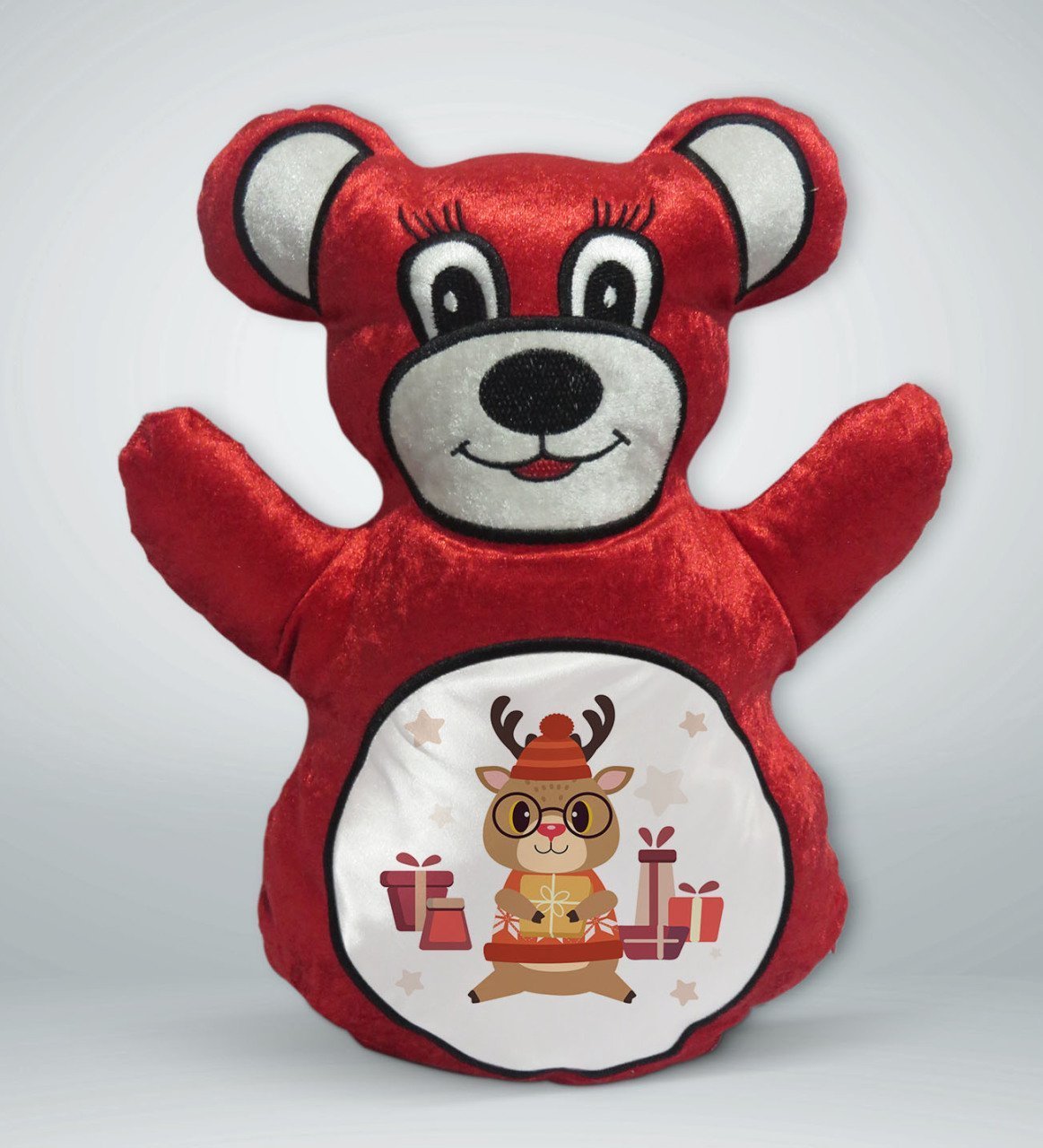 BK Gift Sevimli Geyik Tasarımlı Kırmızı Ayıcık Yastık-2