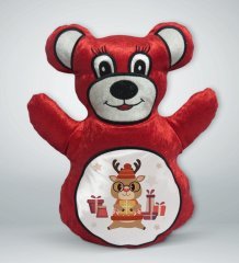 BK Gift Sevimli Geyik Tasarımlı Kırmızı Ayıcık Yastık-2