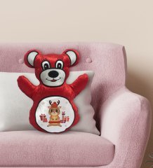 BK Gift Sevimli Geyik Tasarımlı Kırmızı Ayıcık Yastık-2