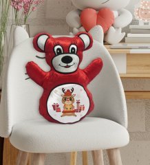 BK Gift Sevimli Geyik Tasarımlı Kırmızı Ayıcık Yastık-2