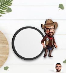 Kişiye Özel Kovboy Karikatürlü Ahşap Bardak Altlığı