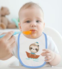 BK Kids Sevimli Denizci Tasarımlı Mavi Bebek Body Zıbın ve Mama Önlüğü Hediye Seti-1