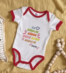 BK Kids Kişiye Özel Babalar Günü Tasarımlı Kırmızı Bebek Body Zıbın-1